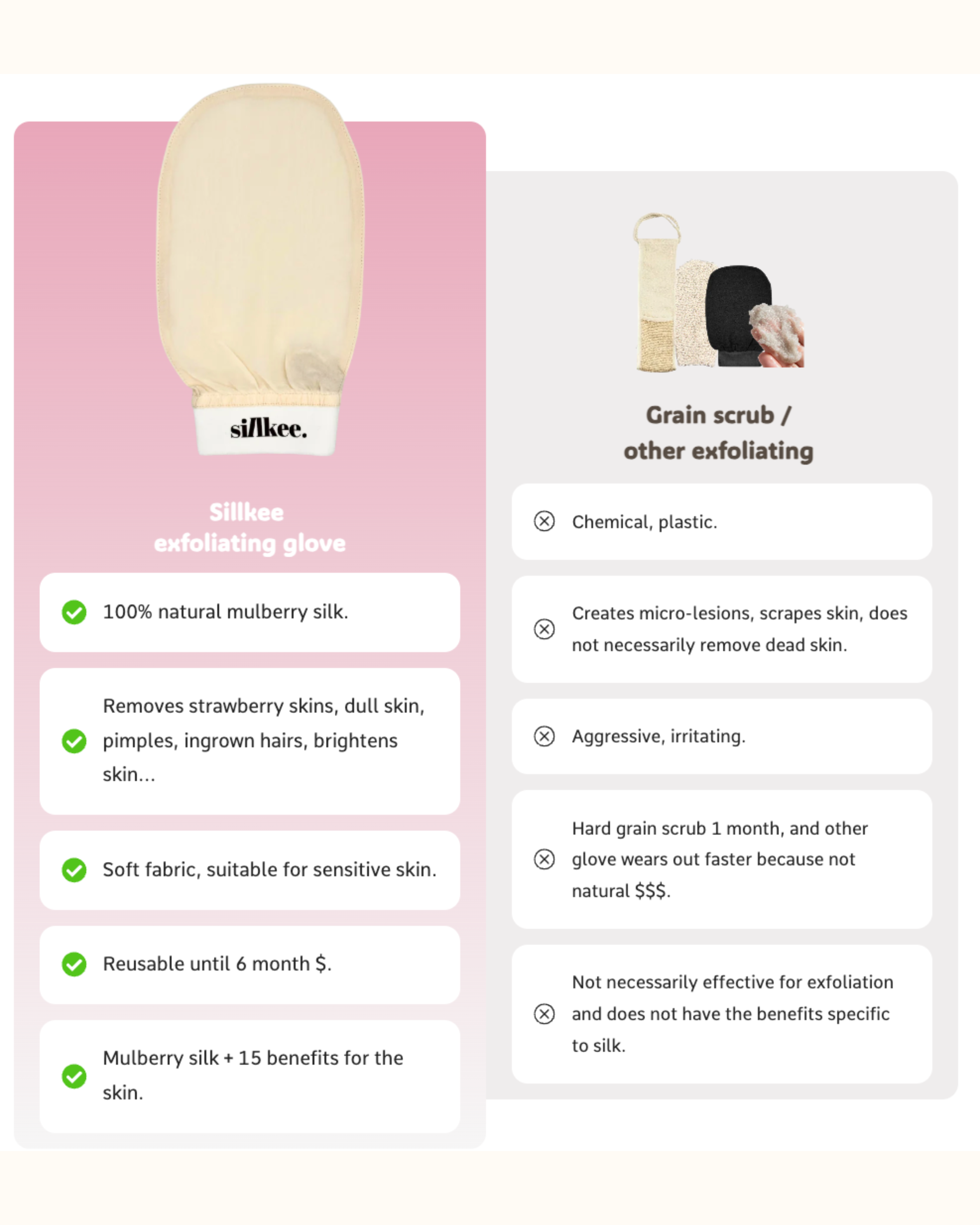 Organic exfoliating silk body glove